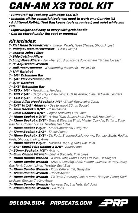 PRP Seats PRP Can-Am Roll-Up Tool Bag With 35pc Tool Kit - Image 7